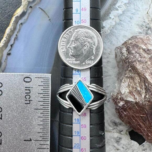 Carolyn Pollack Sterling Diamond Shape Turquoise & Onyx Inlay Ring For Women - Picture 9 of 10